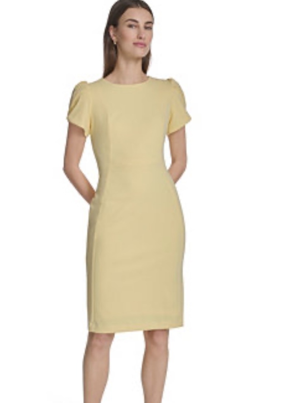 Calvin Klein Pale Yellow Tulip-Sleeve Sheath Dress